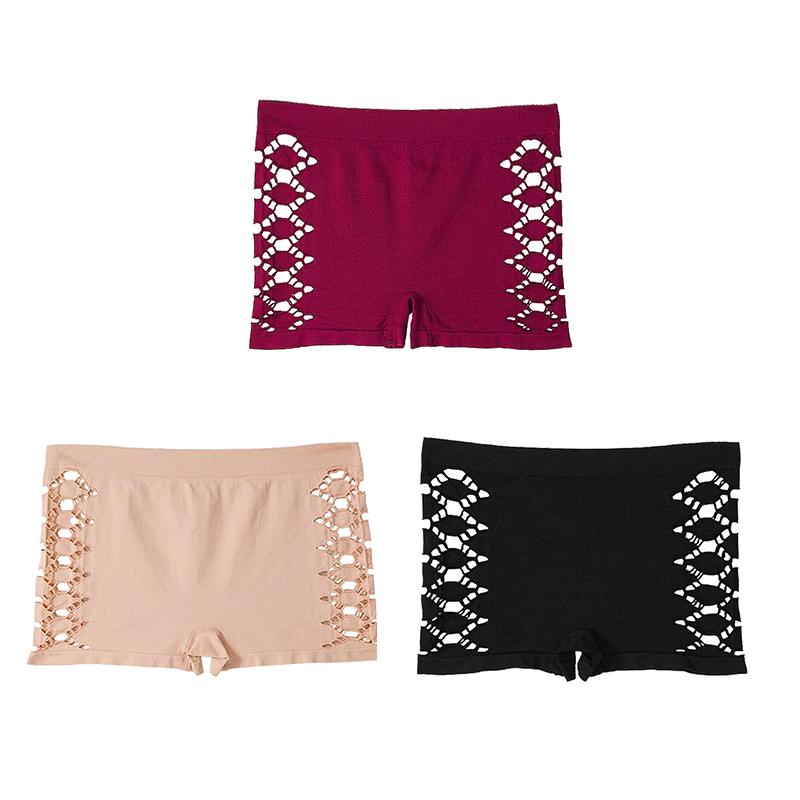 3PCS Sexy Side Hollowed-out Boxer Briefs Women Solid Color Seamless Underwear Simple Safety Pants Mid-waist Comfortable Panties