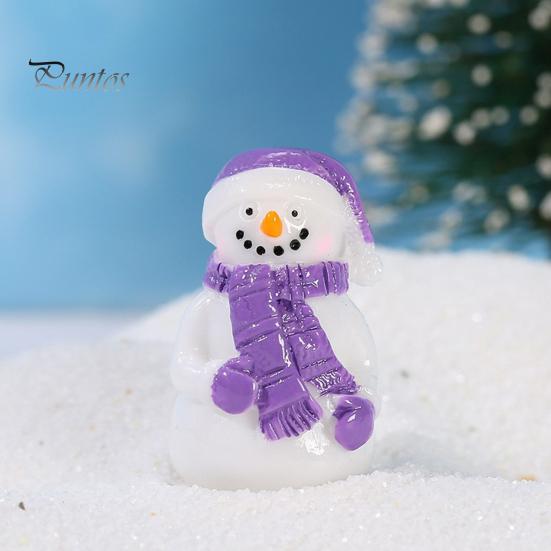 Healing Desktop Figurines 2Pcs Christmas Mini Snowman Figurines, Winter Tiny Resin Decoration, Xmas Micro Holiday Gift Box Fillers Landscape Ornament