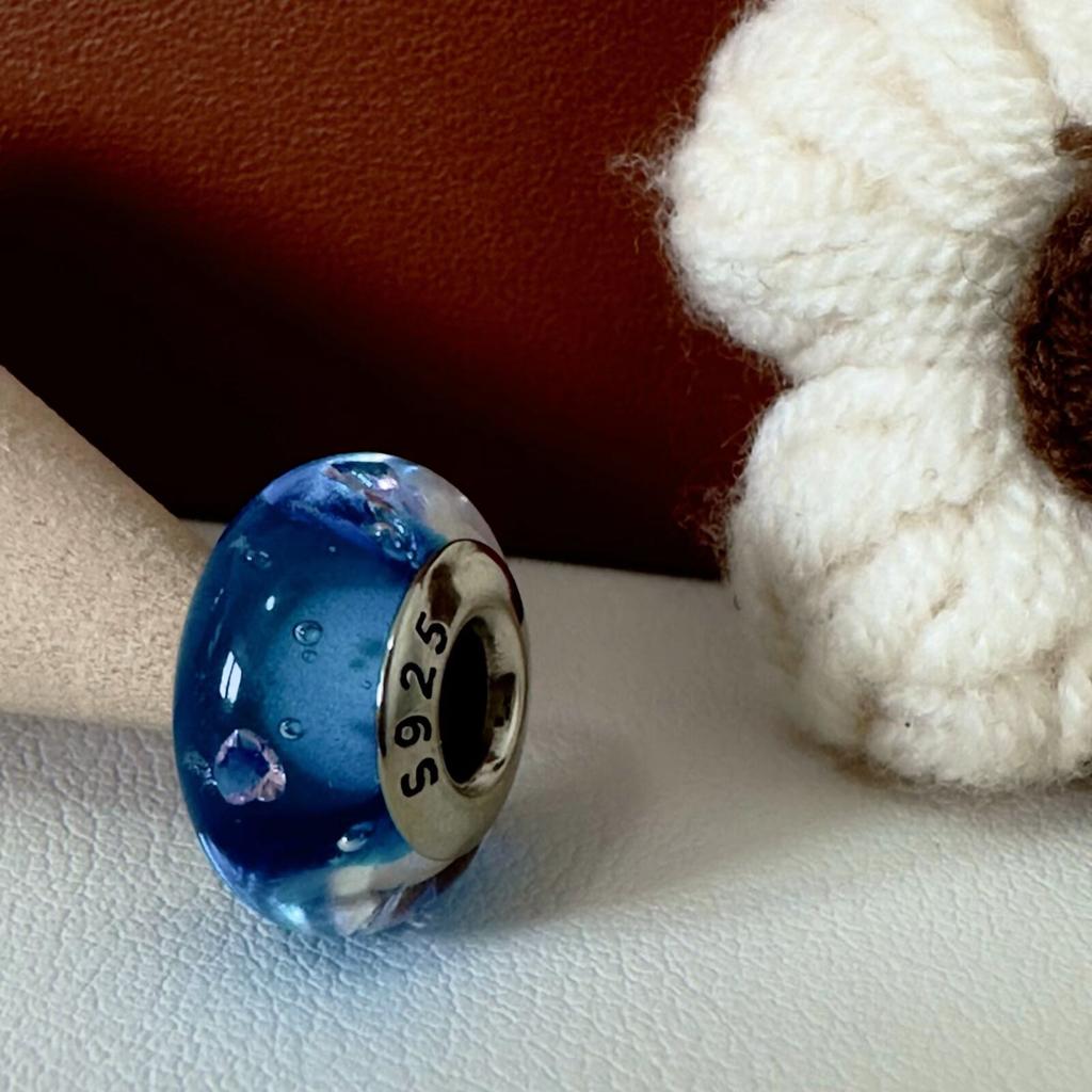 Colorful copper Mini Murano Glass Bead Charms Charm Fits Authentic Bracelets Blue Faceted Murano for Women Necklaces Jewellery