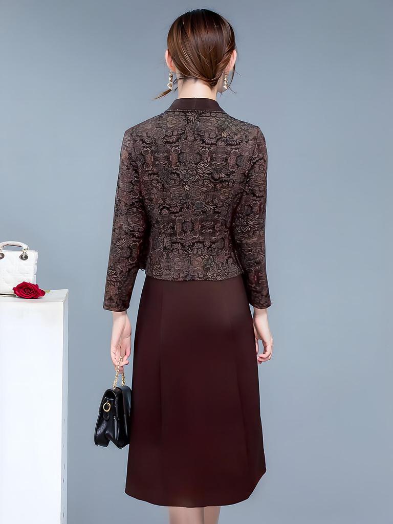 2026 Spring Slimming Temperament Dress: Mid-Length Two-Piece Style with Age-Reducing Print for Women