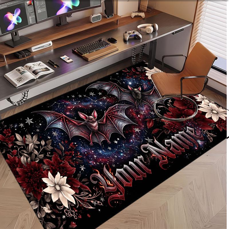 Totenkopf Gothic Thema Weicher Kristall-Samt Teppich Benutzerdefinierter Name & Text Druck Rutschfester Boden Teppich für Schlafzimmer Wohnzimmer