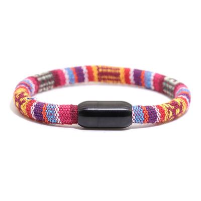 Ethnische Wickelarmbänder für Damen Herren 6mm Bohemia Seilarmband Schwarzer Edelstahl Magnetverschluss Strand Nautisches Armband Pulseria