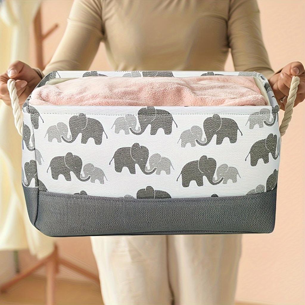1pc Storage Basket with Drawstring Closure, Collapsible Storage Basket, Clothes Organiser, Sundry Organiser, Elephant Pattern Storage Basket