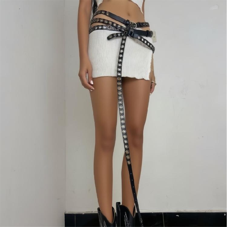 368cm Extended Thin Belt Stylish Multiloop Design Waist Girdle Soft PU Leather Waist Strap For Various Outfits