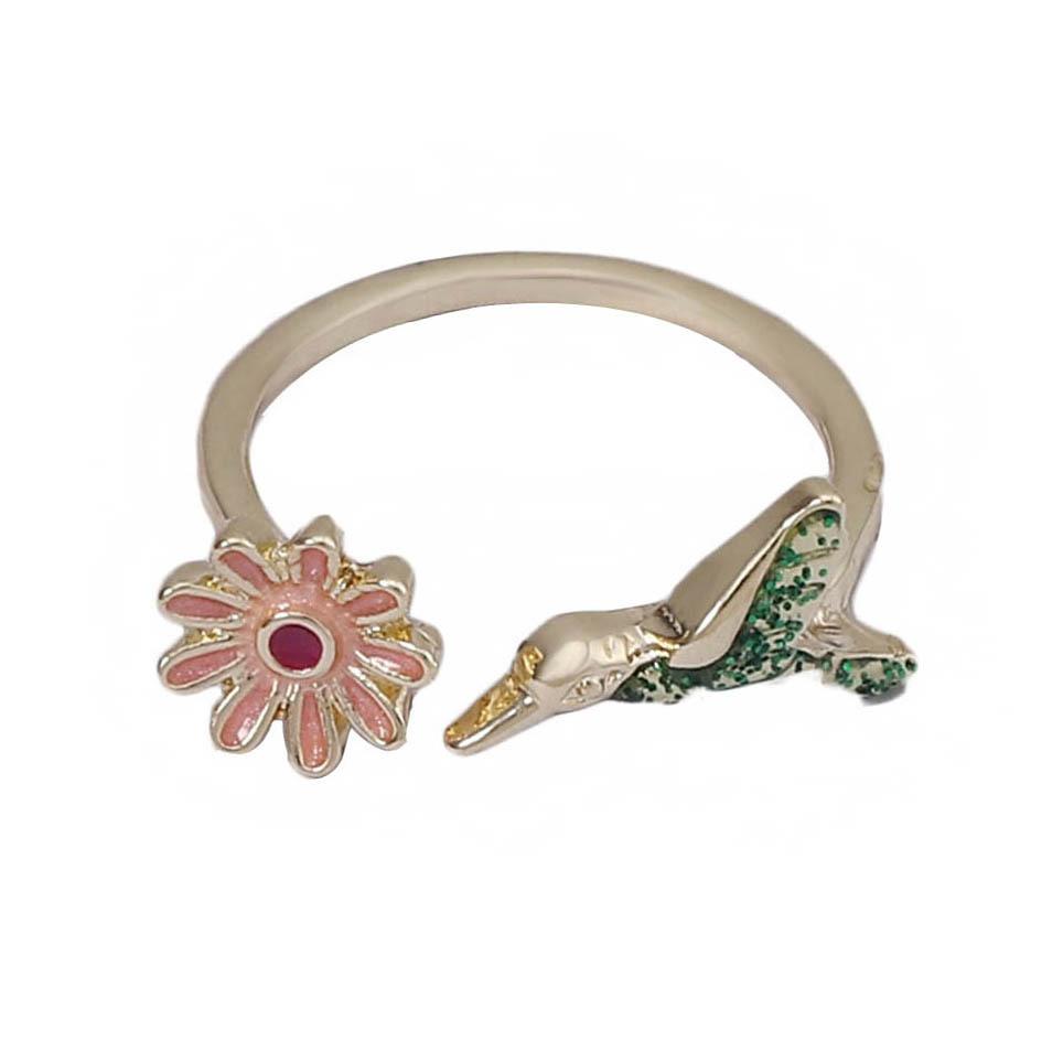 

A fashionable, individual, retro, unique and creative design sense copper micro-inlaid zircon flower and bird opening ring for women