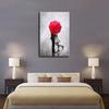 Red Umbrella and Couple Silver Sky and Romantic Couple Poster Canvas Wall Art Picture Print Modern Home Bedroom with Frameless Decor