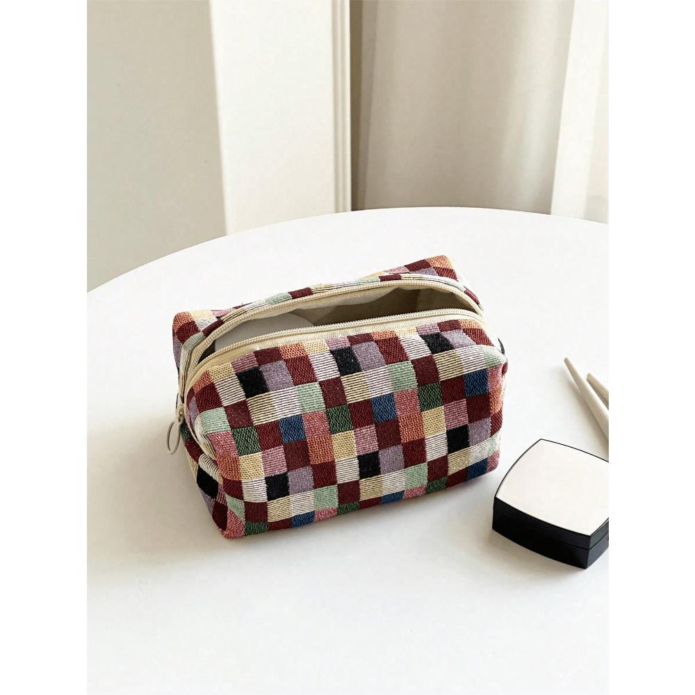 

Летняя большая косметичка для женщин - Винтажная косметичка, Сумка с узором в цветную полоску, Квадратная дорожная сумка для туалетных принадлежностей для кистей для макияжа 1pc разноцветный