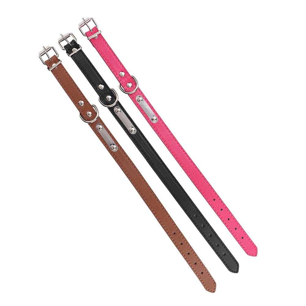 3Pcs Adjustable Soft PU Leather Pet Dog Collar Dog Training Collar with ID Plate