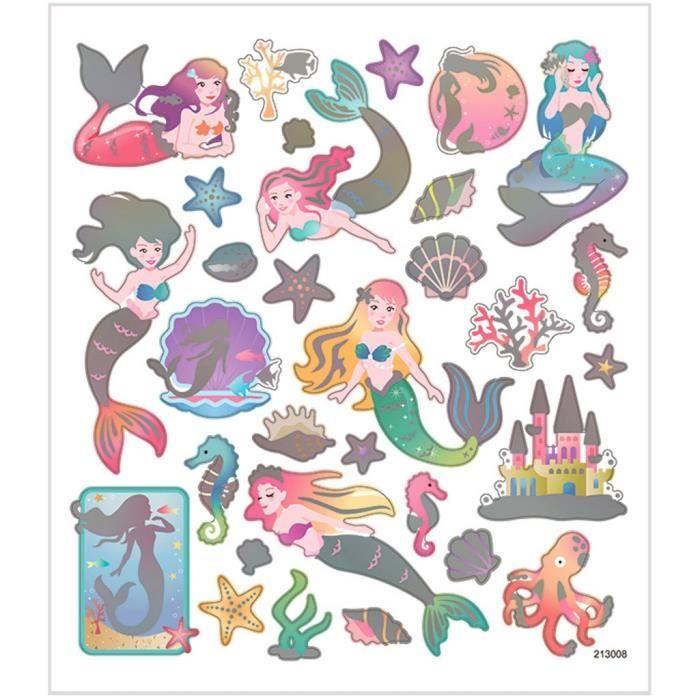 Feuille d'autocollants - Creotime - Sirènes - 32 pièces - 16,5 x 15 cm - Multicolore