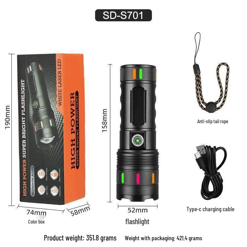 Waterproof High-Power White Aurora Flashlight with Multi-functional Emergency Telescopic Zoom for Outdoor Use