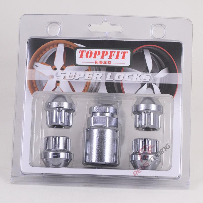M12X1.5 M12X1.25 Steel 4pcs 22mm Car Wheel Rim Lock Nuts Locking Lug Nuts With Key M12x1.5