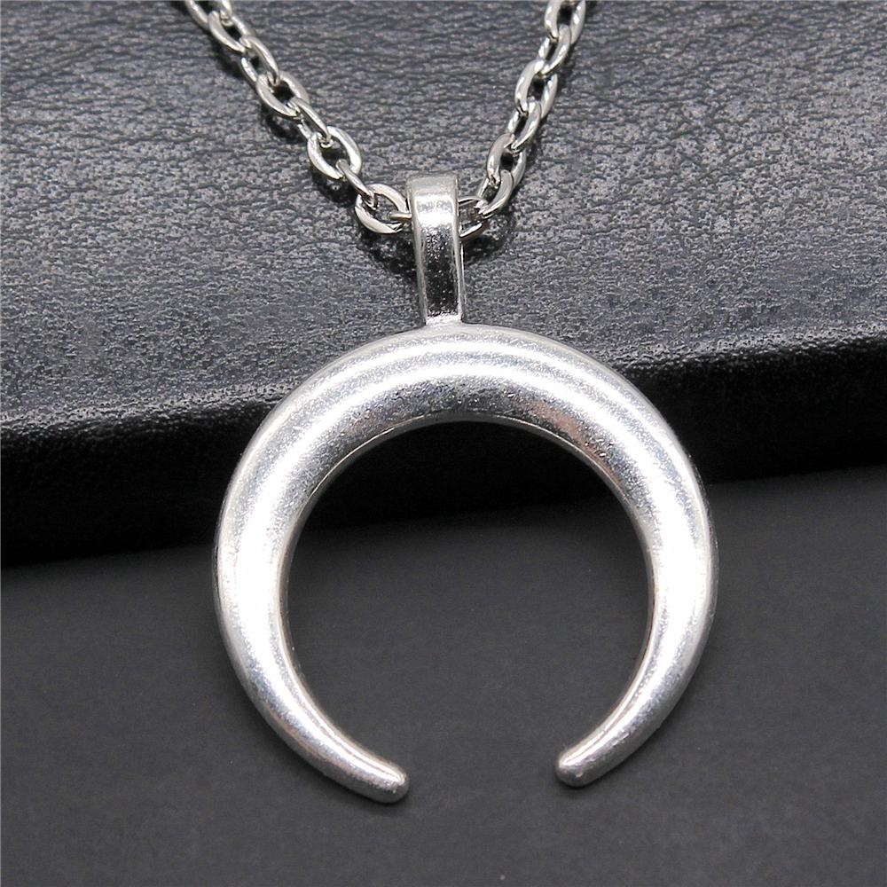 Punk Witch Horn Crescent Pendant Necklace For Women Men Half Moon Necklace Crescent Lune Necklace