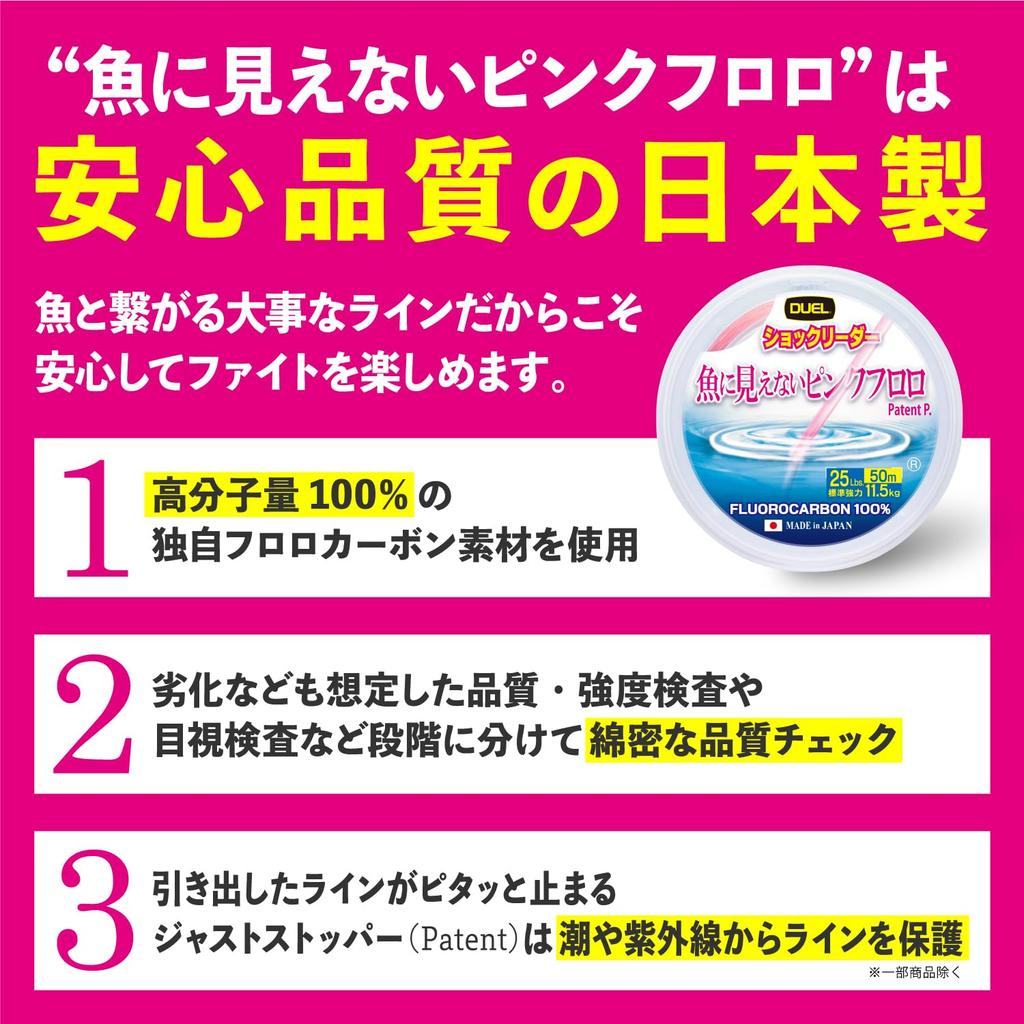 DUEL Pink Fluorocarbon Shock 80Lbs Fish-Invisible Leader, 50m,