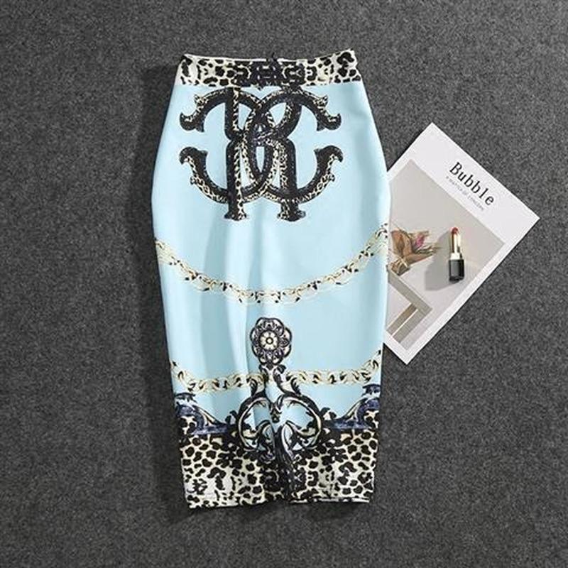 Sommer Cartoon Print Elegante Bleistift Rock Frauen Bodycon Hohe Taille Knielangen Rock Weibliche