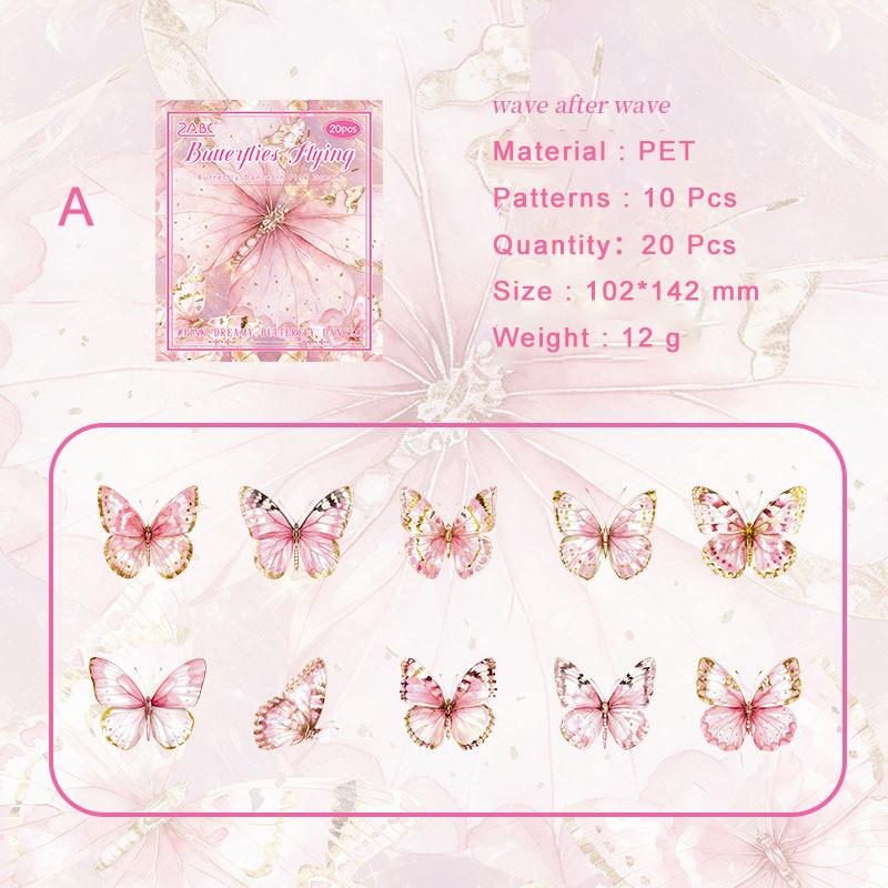 20pcs/pack PET Gilded Butterfly Stickers DIY Scrapbooking Collage Supplies Creative Decor Stationery Aesthetics Stickers