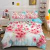 Duvet Cover Set Plum Blossom King Pink Flower Quilt Cover for Girls Microfiber Branches Printed Japanese Ink Style Bedding Set