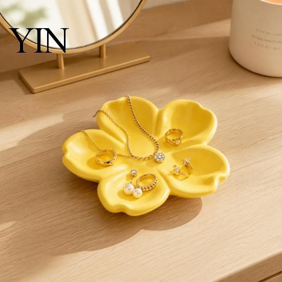 Delicate Desktop Accessory Tray 3D Printed Flower Shaped Jewelry for Rings Necklaces, Decorative Minimalist PLA Storage Plate Organizer, Compact