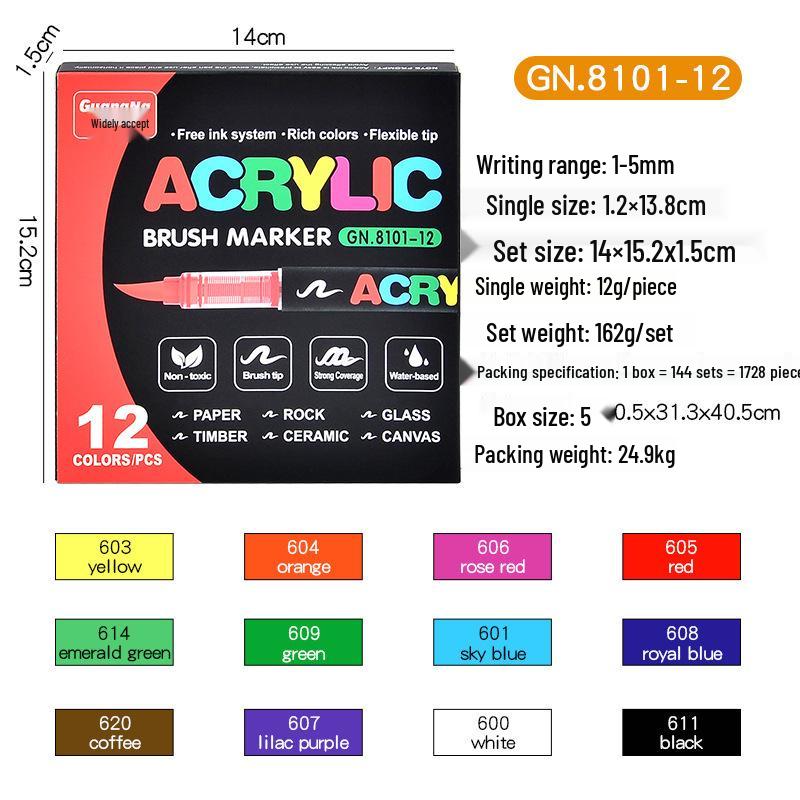 Guangna 8101 Acrylic Soft Tip Marker - 288 Colors for DIY Graffiti & Body Painting