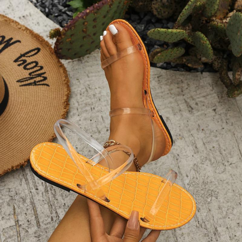 Wish large size sandals women's summer new open-toed lightweight one-word flat-bottomed cool slippers women