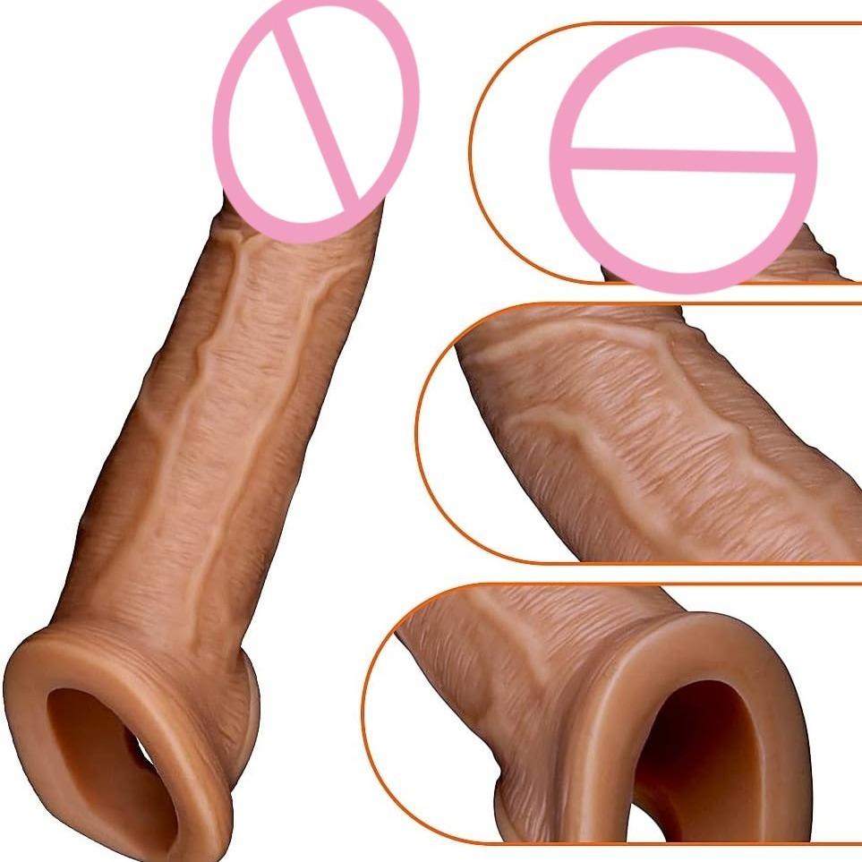 Large Exotic Condom Men's plus-Sized Growth Sexy Sex Product Simulation Penis Ring Men's Crescent Moon Crystal Cover