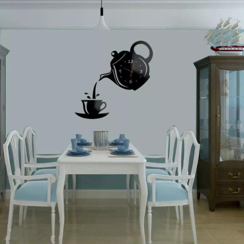 Creative Diy Acrylic Coffee Cup Teapot 3D Wall Clock  Kitchen Wall Clocks
