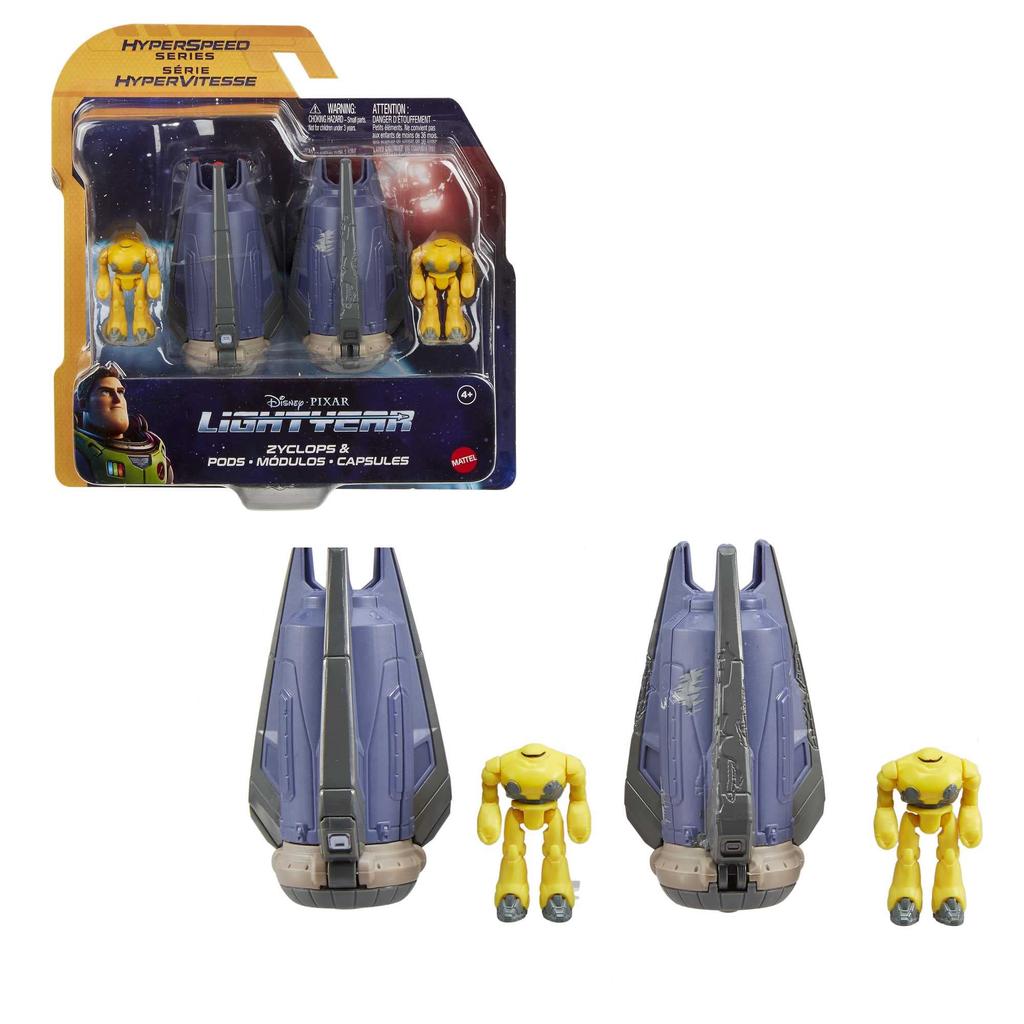 Mattel Disney Pixar Lightyear Hyperspeed Serie Zyclops Weltraumkapsel Kampfbeschädigt & Zyclops Figur (3,78 Zoll lang, 1,75 Zoll hoch) - Spielzeug für Alter