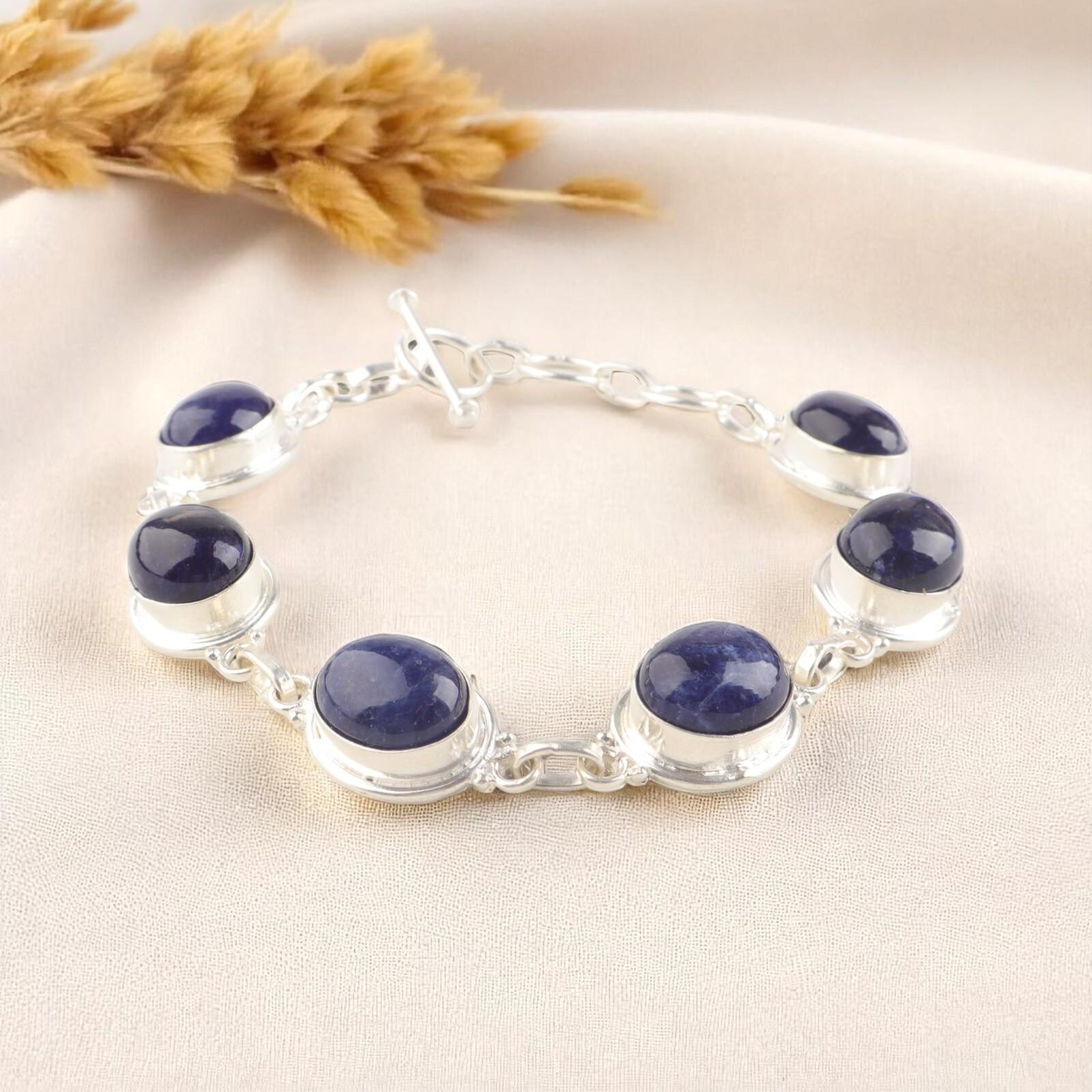 

Натуральный камень содалит, серебро 925 пробы, ювелирные изделия ручной работы, браслет 8,5 дюйма RB-3-21