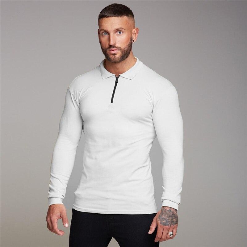 Muscleguys Men's Spring and Autumn Lapel Polo Shirt Printed Cotton Long Sleeve Pullover T-shirt Business Casual