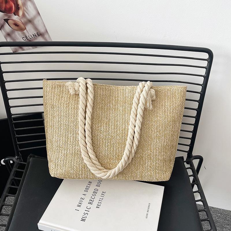 2025 The Latest Popular Textured Large-capacity Straw-woven Foreign-style Portable Tote Bag Trendy Fashion Versatile Thick Rope Shoulder Bag