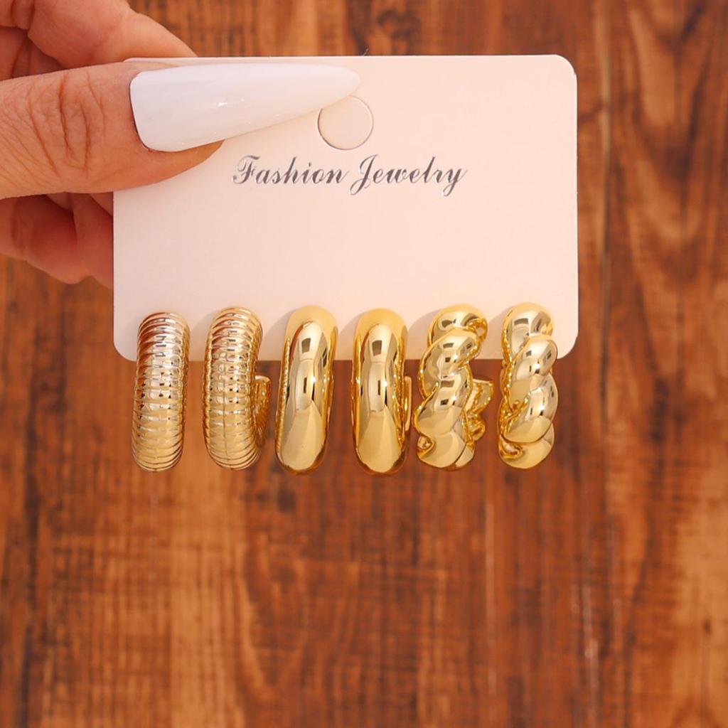 Women's Geometric Gold Teardrop and Twist Earring Set (3-9 Pairs)