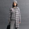 Women's Double Ply Cashmere Cardigan - Round Neck, Thickened Sweater Coat, Retro Casual Stripes, Color Block Design.