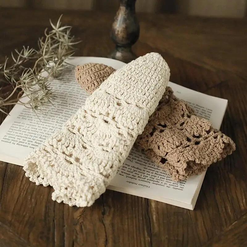 Fashion Solid Color Women Hand-Knitted Hollow Thin Cap Lace Breathable Kerchief Hat Crochet Toe Cap Cotton Thread Hats Gifts
