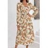 European and American Women's New Autumn and Winter Flower Print Cardigan V-neck Long-sleeved Dress