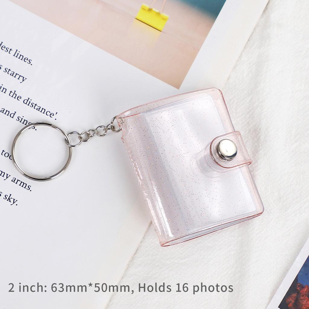16 Sheets Cute Mini Keychain Photo Album 1/2 Inch Snap Button Pocket Folders Journal Note Material Paper Storage Book Stationery