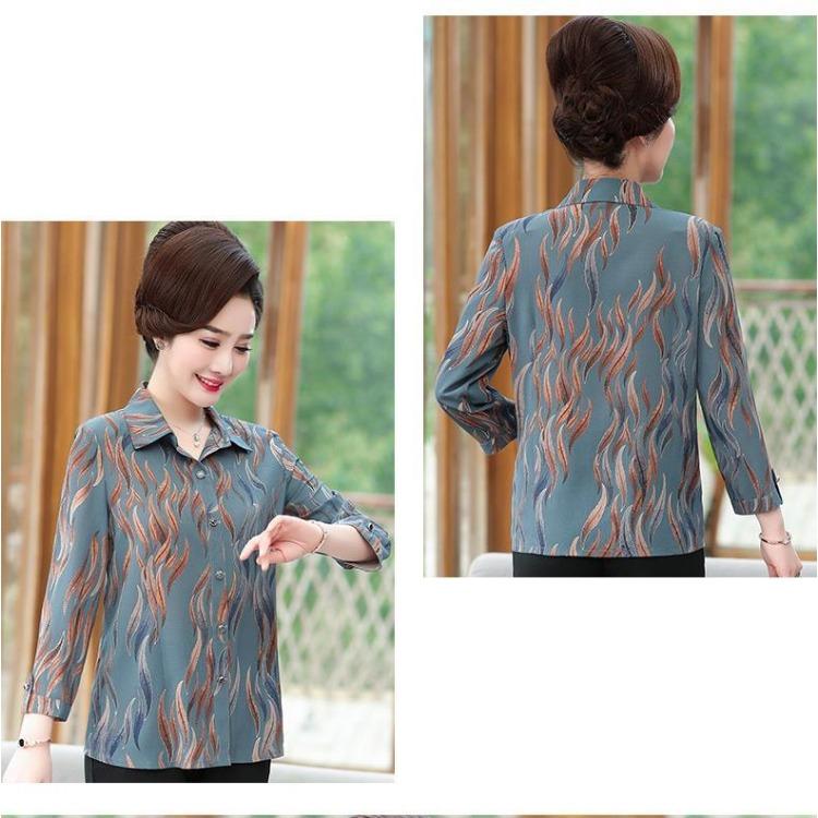 Fashionable Loose Fit Shirt for Middle Aged Women Elegant Plus Size Blouse Long Sleeve Summer Casual Tops for Moms
