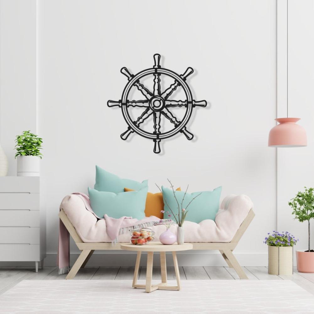 Metal Compass Wall Art, Nautical Rudder Decor for Office