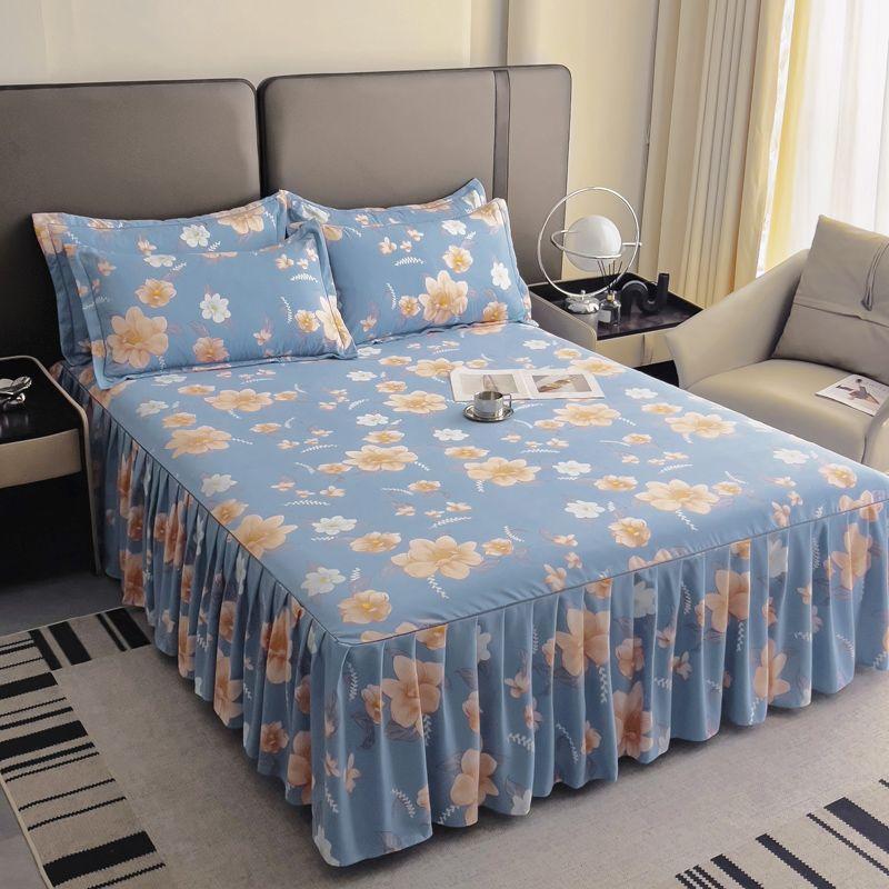 3pcs Twin Tree Pattern Extra Thick Non-Slip Bed Skirt Set with 1 Bed Skirt + 2 Pillowcases (Pillow Inserts Not Included)