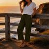 Women Loose Fit Wide Leg Drawstring Pants Casual Linen Trousers with Pockets Elastic Waistband Relaxed Fit Summer Bottoms