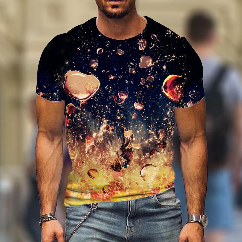 Summer Round Neck 3D Water Droplet Pattern Printed Top Fashionable Casual Short Sleeved Men's T-shirts