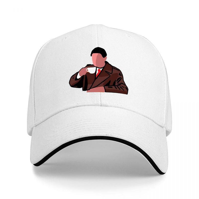 Unisex IN SUIT DRINKING COFFEE CLASSIC BASEBALL CAP BLACK WITH WHITE TRIM STYLISH DESIGN FOR EVERYDAY WEAR FASHION ACCESSORY