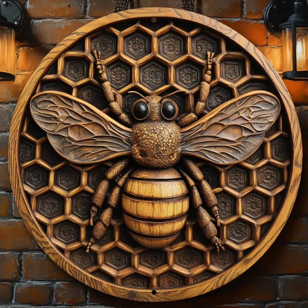 Iron Art Painting,Vintage Bee Wall Art ,,Intricate Honeycomb & Bee Carving, Rustic Home Decor, Rustic Wall Art , Bee Decor
