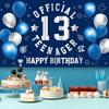 Happy 13th Birthday Decorations Large Official Teenager Backdrop Banner for Boys Girls Navy Blue White 13 Year Old Birthday Party Photo Props Decor