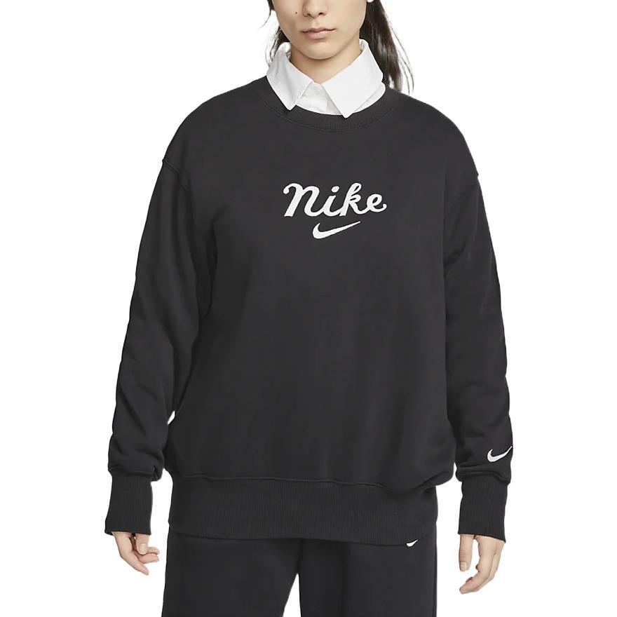 Nike FW22 Letter Logo Print Crew Neck Long Sleeve Sweatshirt Women Sweatshirt Black DZ4626-010
