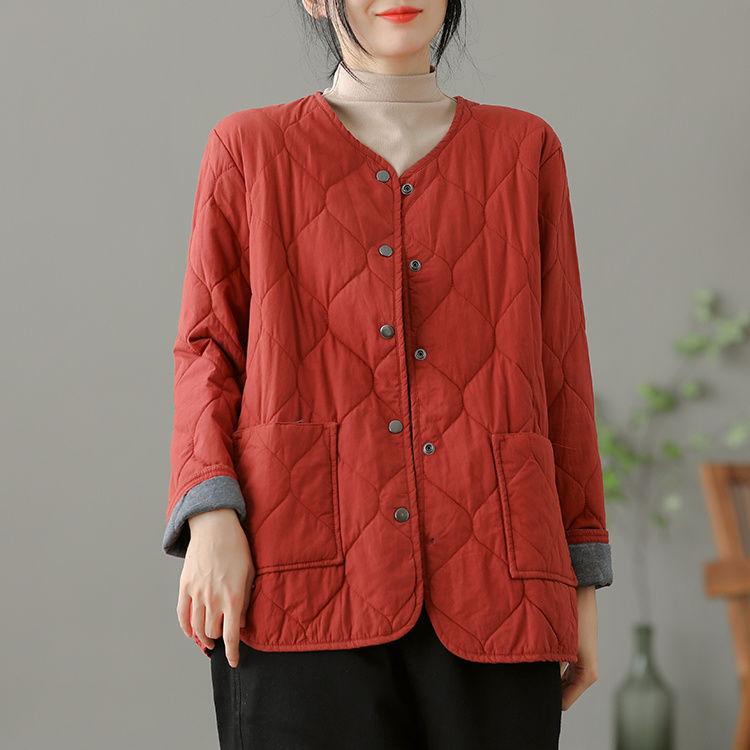 Mom's Winter Lightweight Cotton Jacket Korean Edition Cotton Jacket Loose Large Thick Round Neck Cotton Jacket for Women