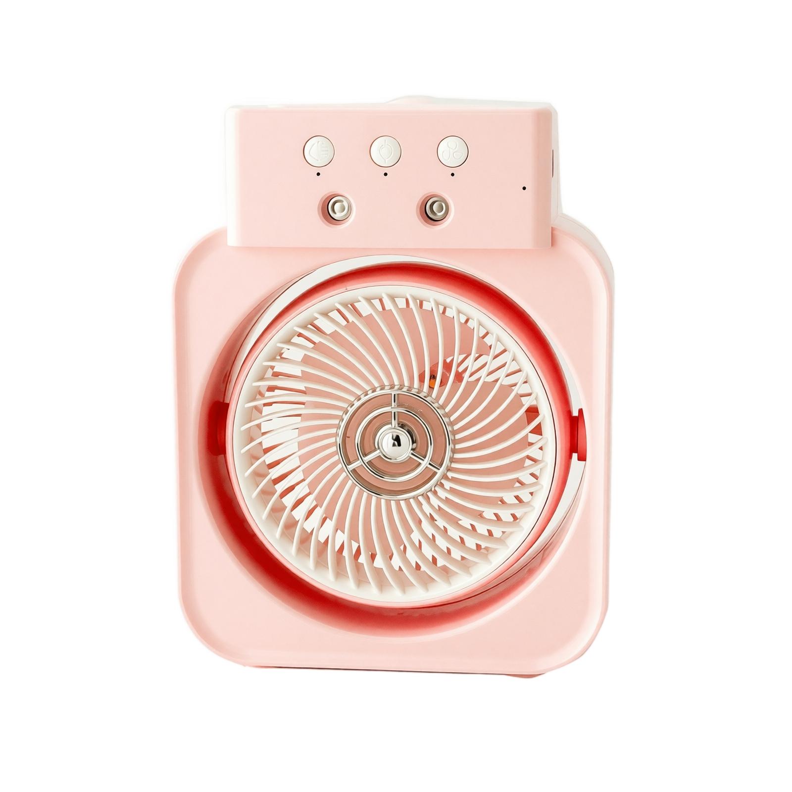 Mini Desktop USB Fan with Mist Function and Built-in Light Three Speed Settings Rechargeable Battery Operated Portable Cooling Device for Office One Size розовый