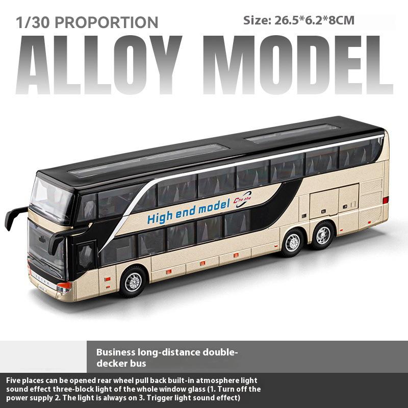 1/30 Business Long Distance Double Decker Bus Alloy Die Cast Metal Model Bus Children's Educational Simulation Toy Holiday Gifts