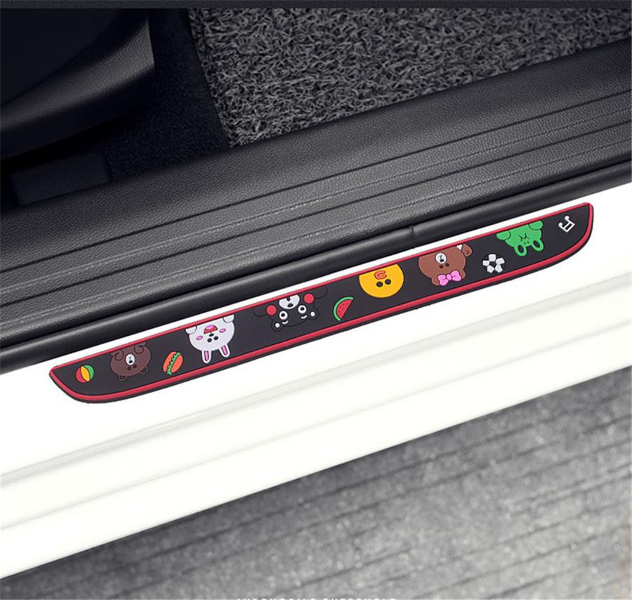 4PCS Cartoon Rubber Car Front Rear Door Scuff Sill Cover Panel Step Protector