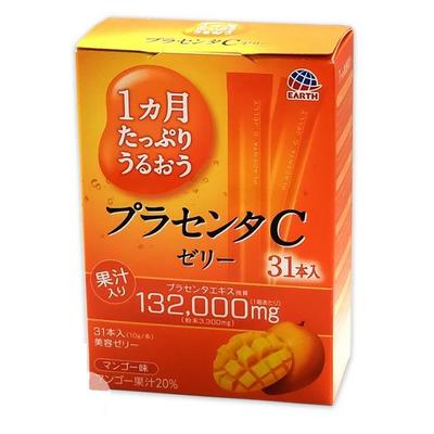 EARTH BIOCHEMICAL Placenta C Jelly — Japanese Jelly with Mango Flavor, Placenta Extract, and Vitamin C, 30 Sachets