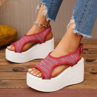 Mode Damen Schuhe im Sale 2025 Sommer Neue Plateau Damen Mesh Sandalen Schnallenriemen Keilabsatz Atmungsaktive Sandalen für Übergröße Casual