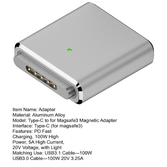 Adapter Type-C Female To 5pin High Power Output 100W Sensible LED Indicator Light Converter for MacBook/Pro/Air